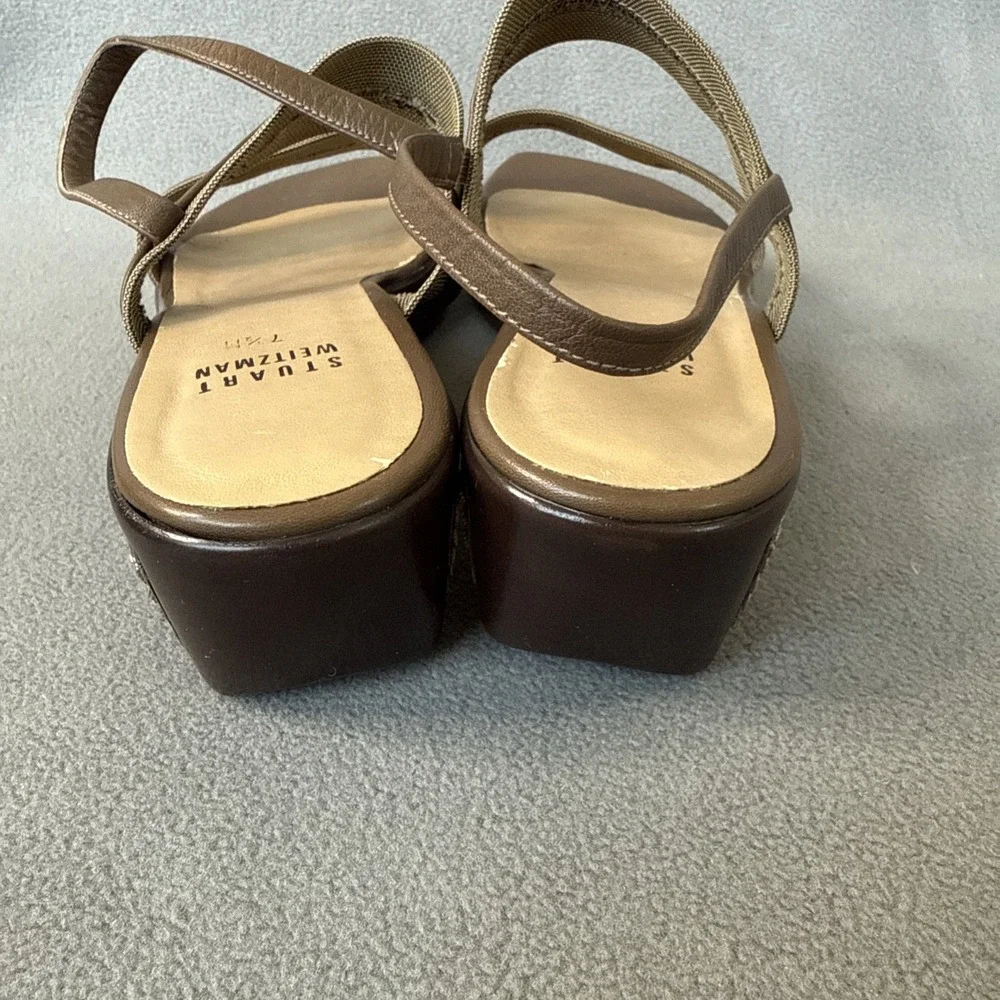 Stuart Weitzman Wedge Sandals Womens 7.5‎ Brown Slingback 2